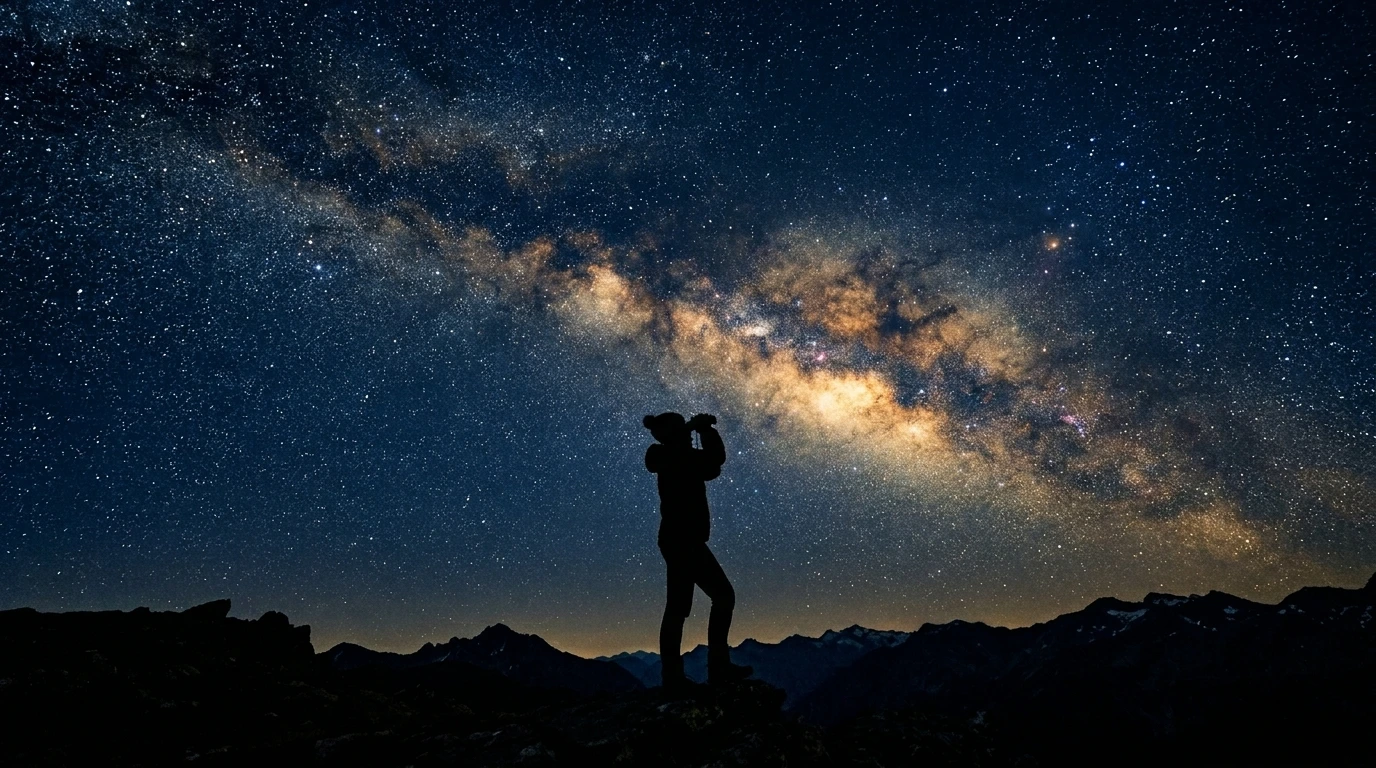 Silhouette observant les étoiles sous un ciel noir