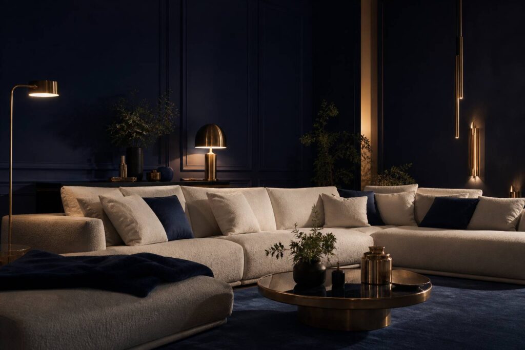 Canape panoramique design dans un salon elegant grand confort