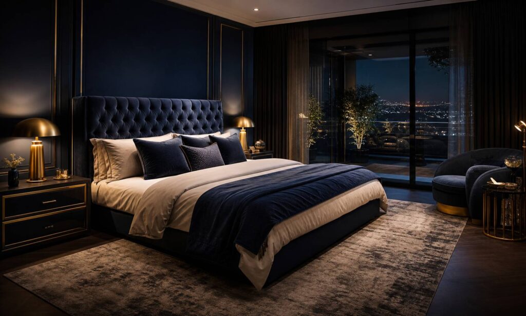 Grand lit 200x200 cm literie elegante tete de lit capitonnee chambre spacieuse