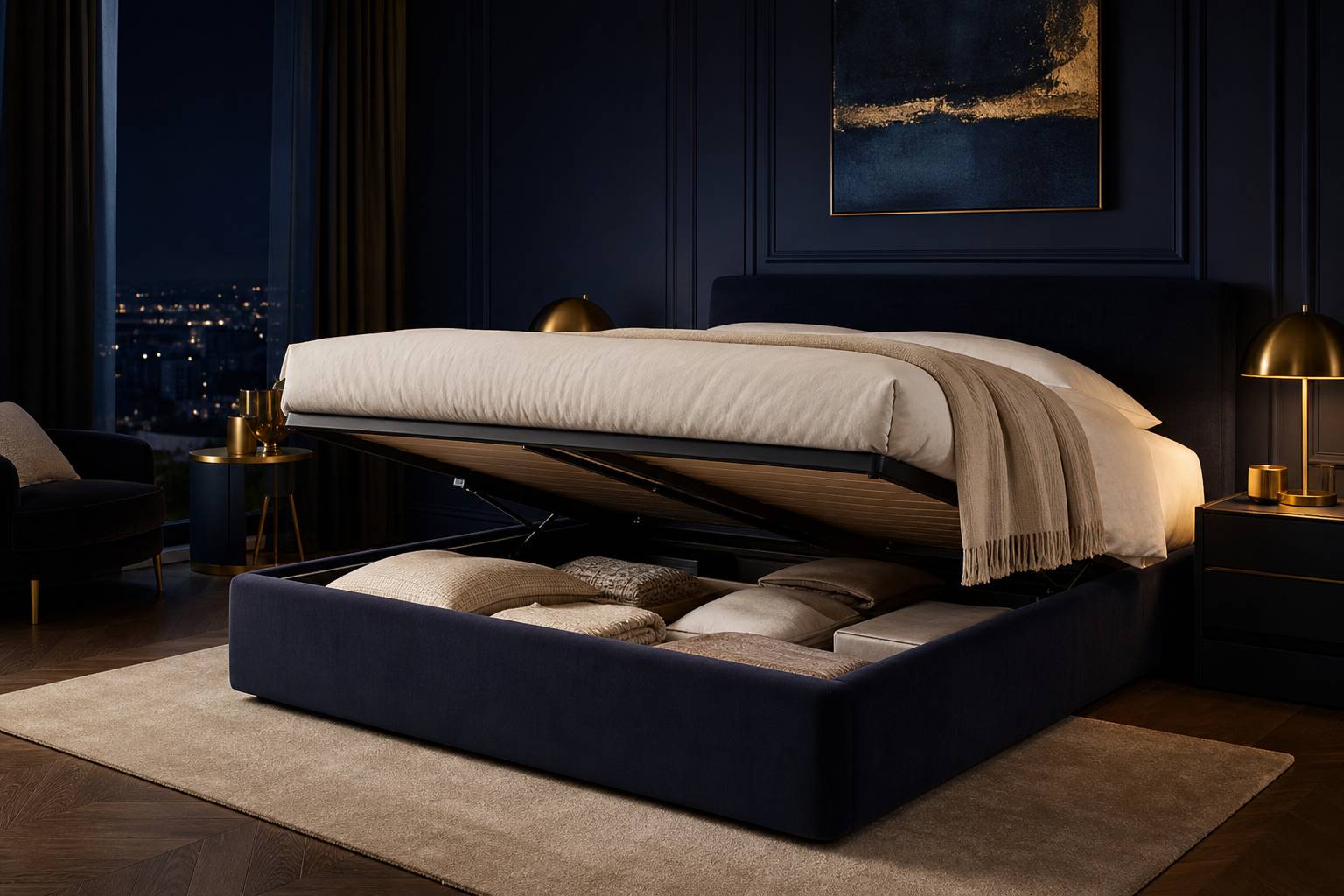 Coffre de rangement integre d un lit 180x200 espace de stockage literie rangee