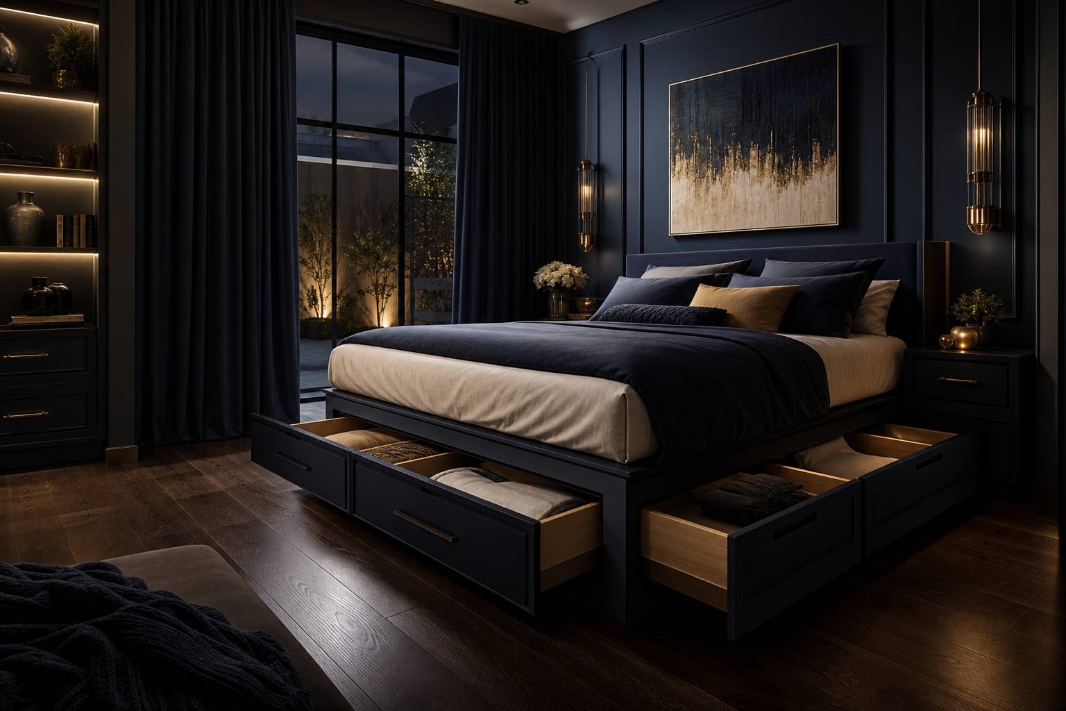 Tiroirs de rangement sous un lit espace optimise chambre fonctionnelle