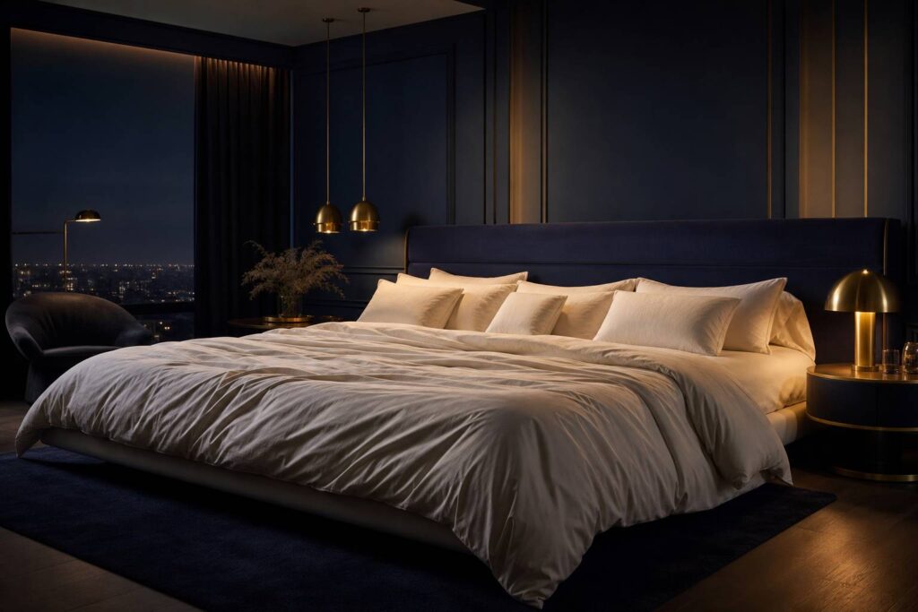 Grand matelas confortable pour 3 personnes dans une chambre elegante haut de gamme
