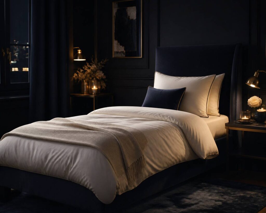 Lit 90x200 confortable matelas blanc moelleux et coussin chambre calme et cosy