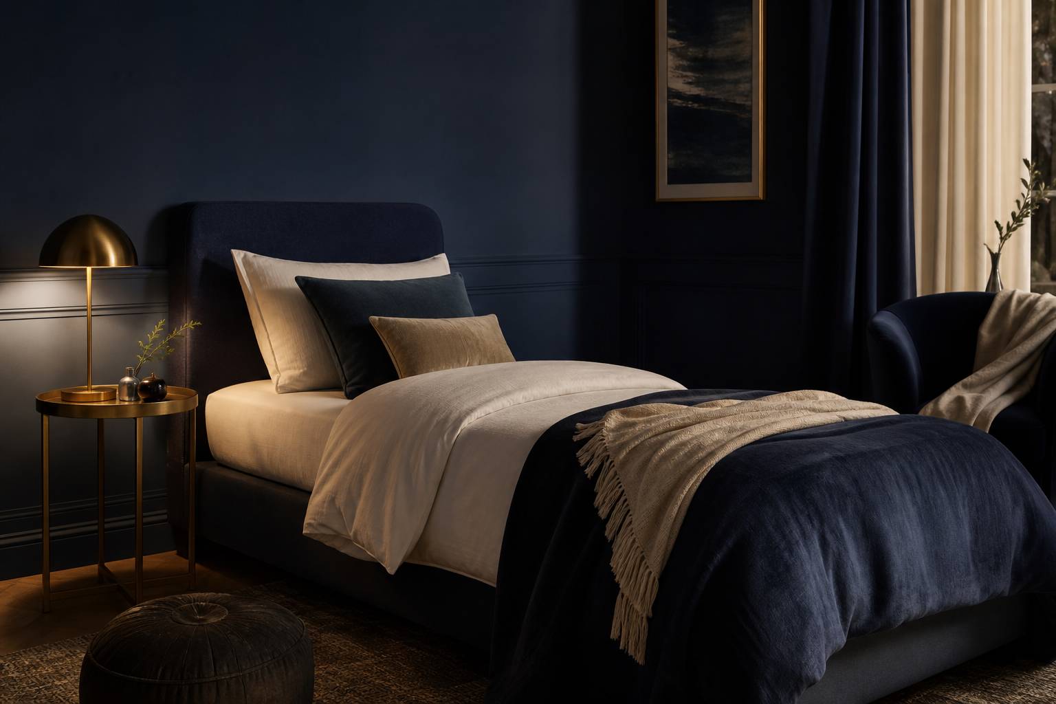 Lit 90x200 avec matelas blanc et couverture chambre calme et cosy literie confortable