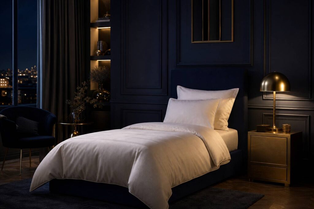 Matelas 90x190 de qualité avec literie blanche en coton épais et oreillers moelleux