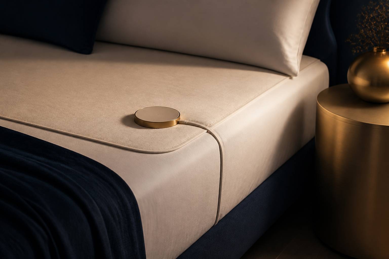 Nappe chauffante générique sous un drap avec télécommande ronde