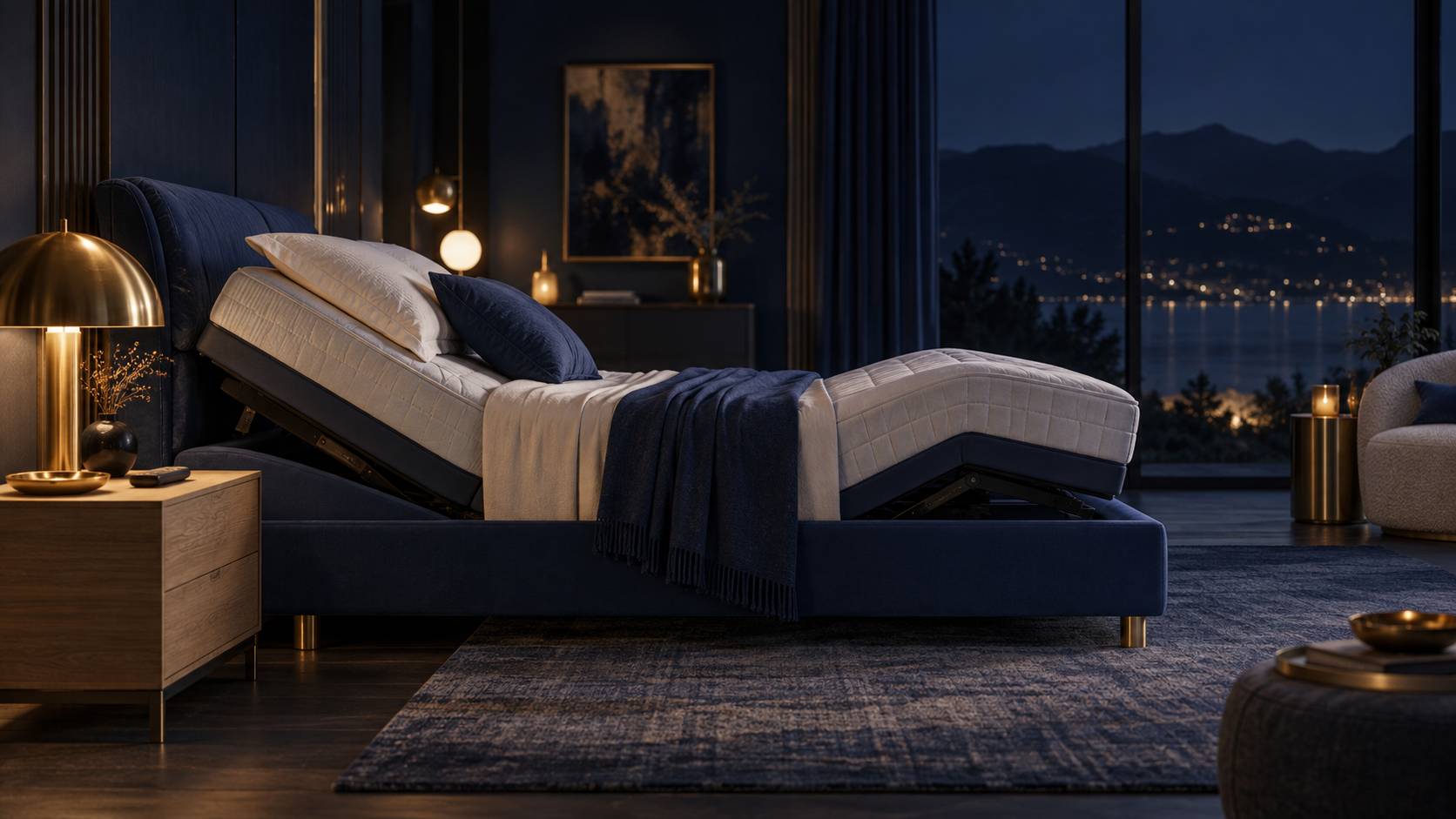 Sommier articule motorise avec telecommande sur une table de nuit