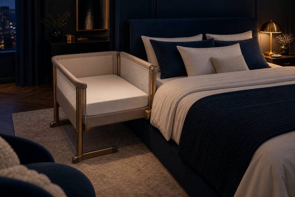 Illustration éditoriale du sujet : Matelas cododo : critères de sécurité et modèles adaptés au bébé
