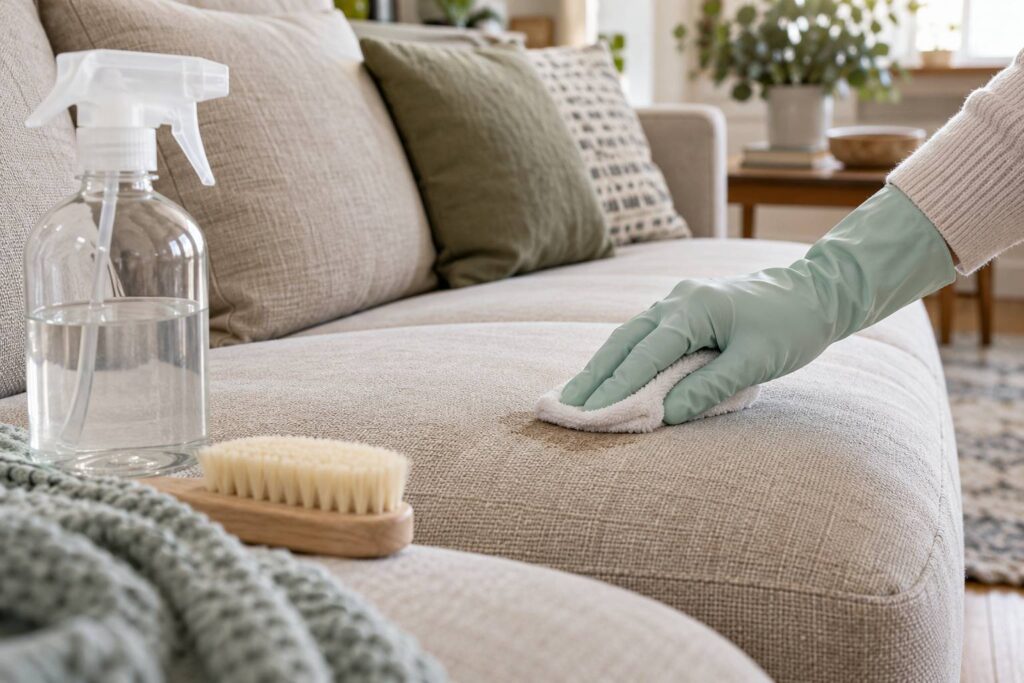 Illustration de détail sur le sujet : Comment nettoyer un canapé en tissu : méthodes et produits efficaces