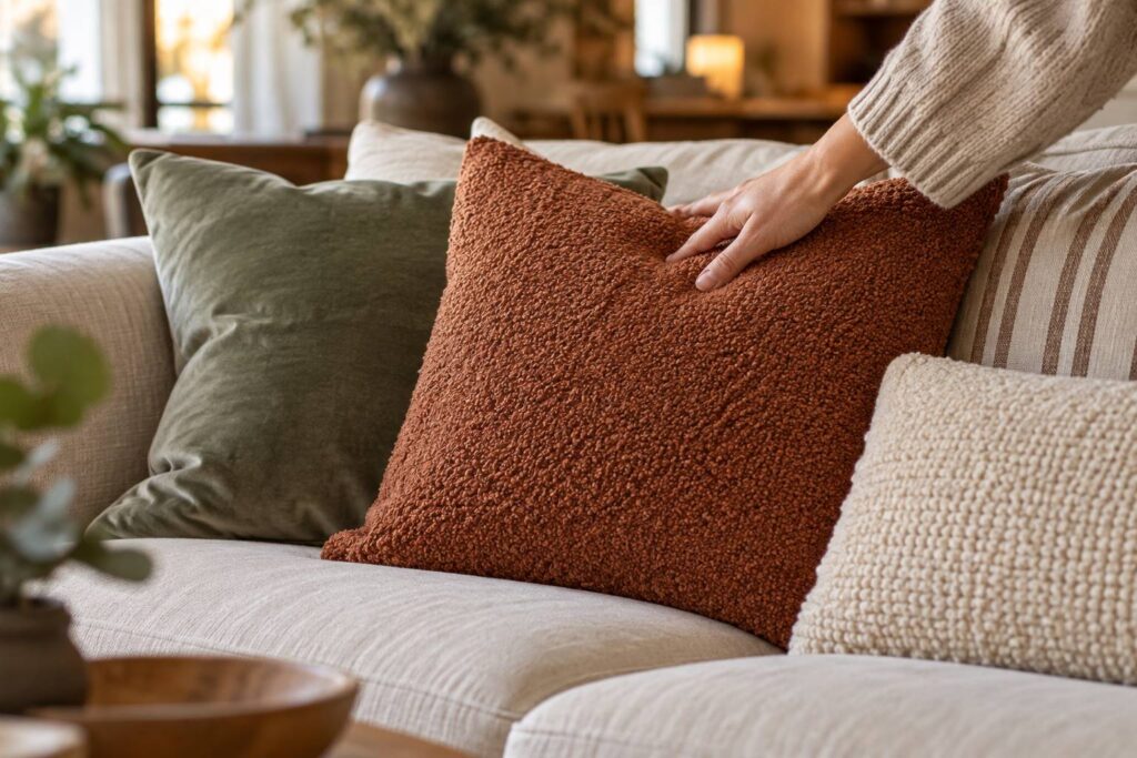 Illustration de détail sur le sujet : Coussin décoratif pour canapé : comment les choisir et les associer