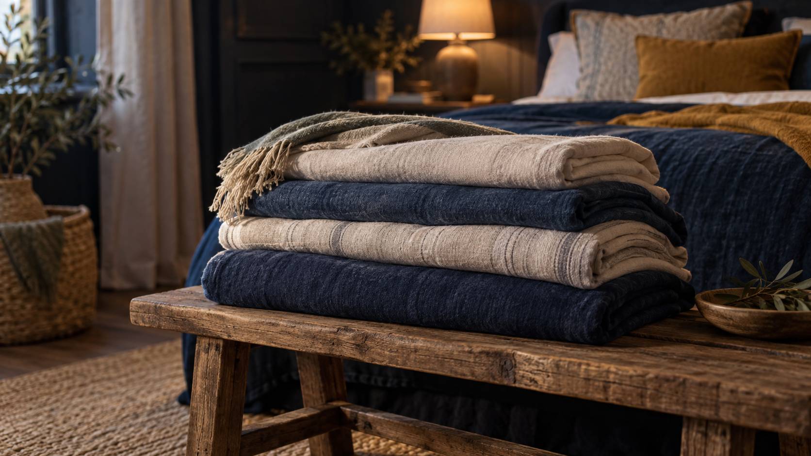Linge de lit en flanelle plie montrant sa texture douce