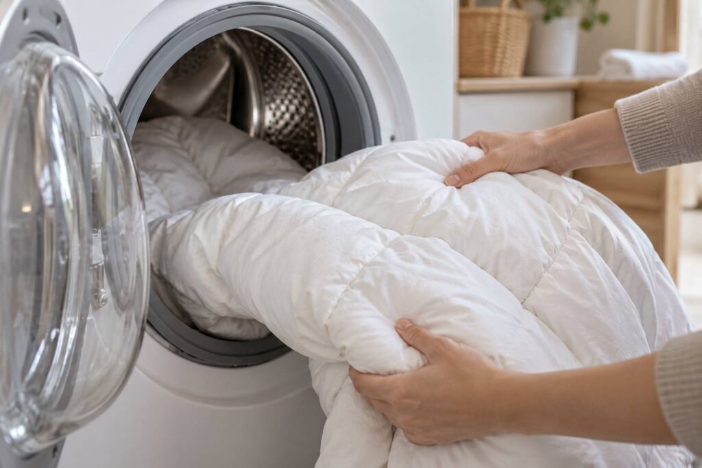 Plan de détail illustrant le sujet de l'article : Laver une couette : la méthode complète pour un lavage réussi